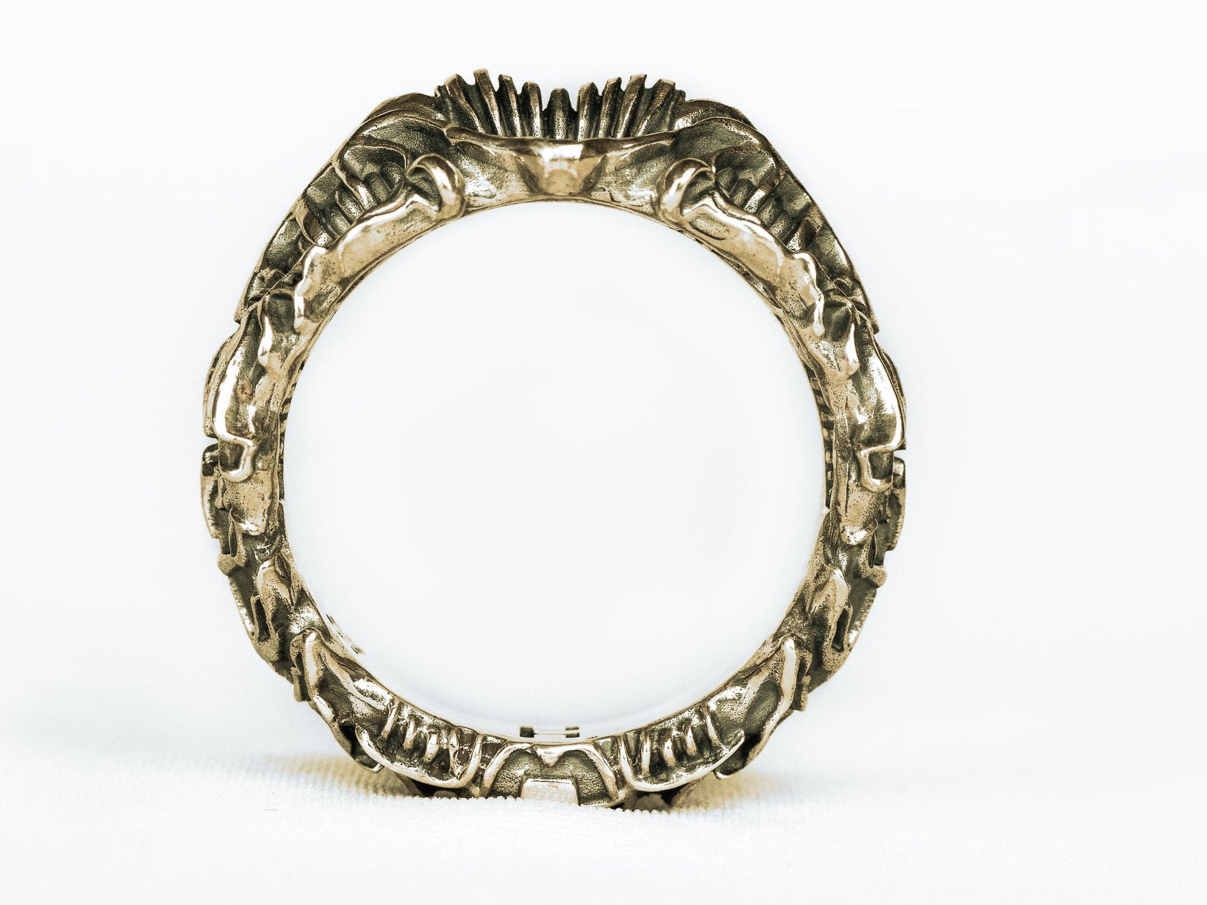 Side profile of the BIOORGA ring; brass colour preview digitally recoloured from the original silver photograph.